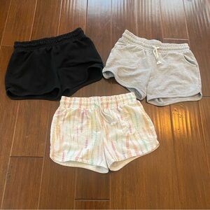 Bundle of 3 Girls Cat & Jack Shorts: Gray, White / Multicolor Tie-Dye & Black